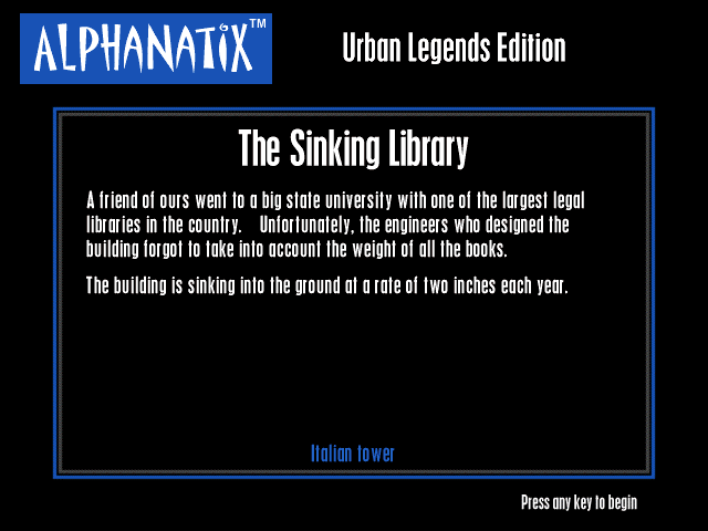 AlphaNatix: Urban Legends Edition abandonware